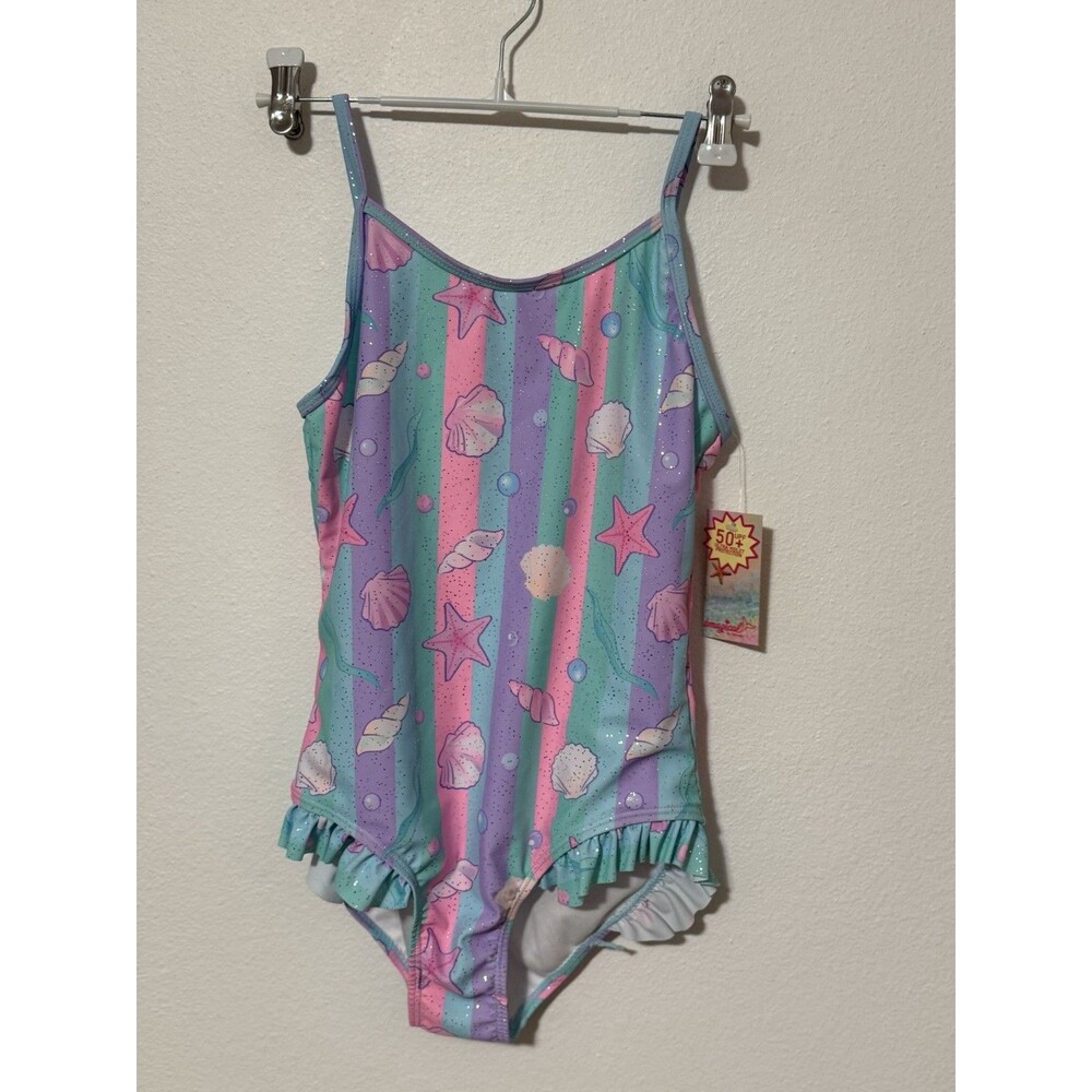 BMagical Girls 2-Piece Swimsuit Lot Size 12 - Pink/Teal Cut-Out & Seashell 1 NWT